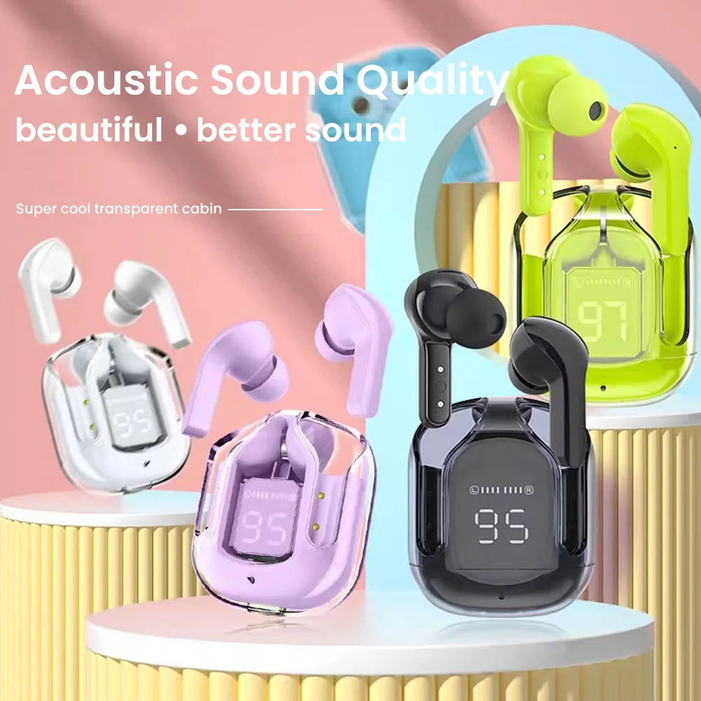 Air31 Wireless Bluetooth Headset Transparent Digital Display Bluetooth 5.3 Headphone Noise Reduction TWS Earbuds Sports Music
