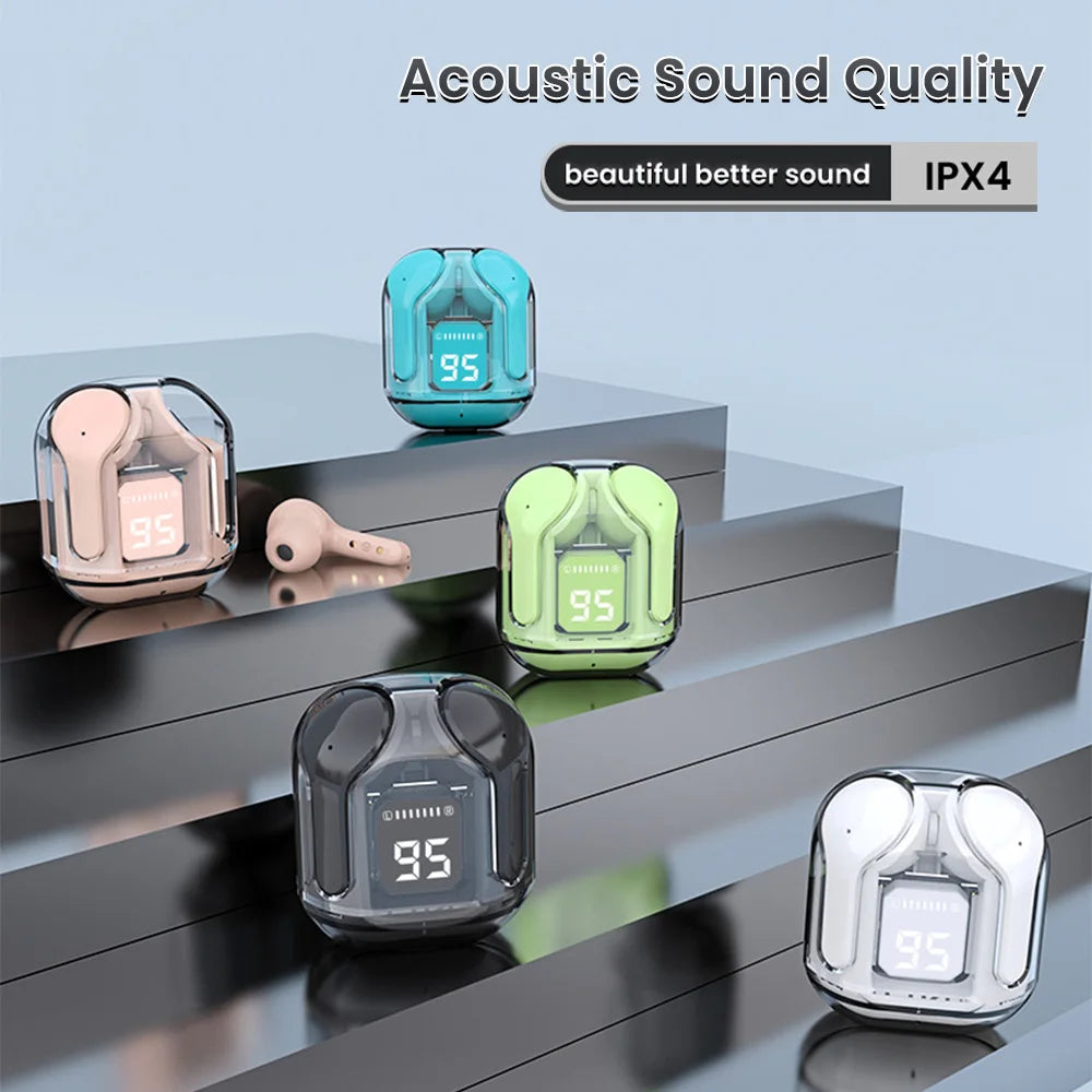 Air31 Wireless Bluetooth Headset Transparent Digital Display Bluetooth 5.3 Headphone Noise Reduction TWS Earbuds Sports Music